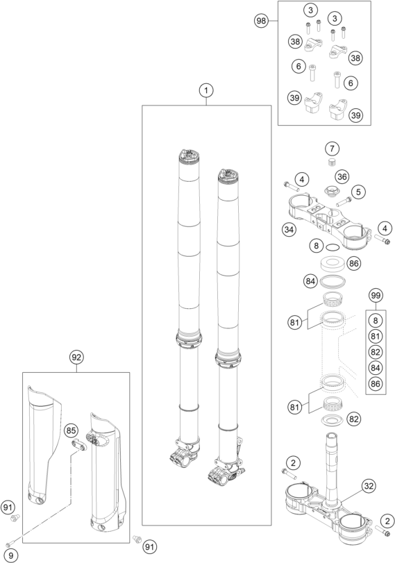 Explosionsgrafik TELEGABEL, GABELBRÜCKE