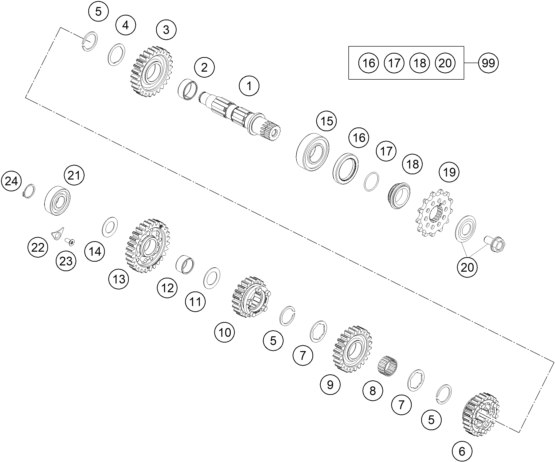 Explosionsgrafik GETRIEBE II - ABTRIEBSWELLE