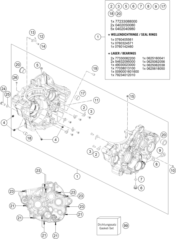 Explosionsgrafik MOTORGEHÄUSE