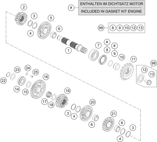 Explosionsgrafik GETRIEBE II - ABTRIEBSWELLE
