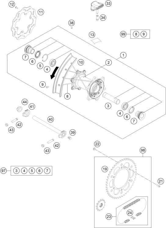 Explosionsgrafik HINTERRAD
