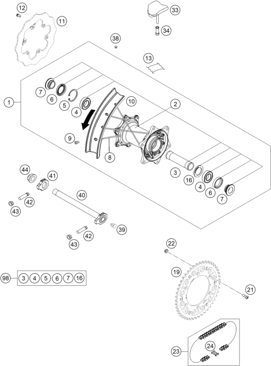 Explosionsgrafik HINTERRAD