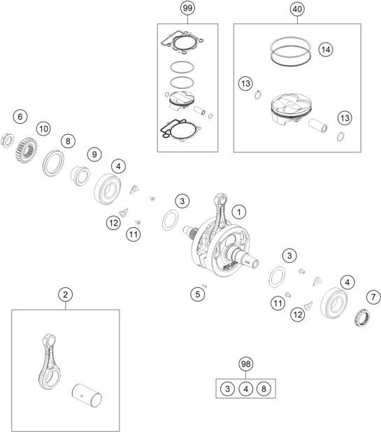 Explosionsgrafik KURBELWELLE, KOLBEN