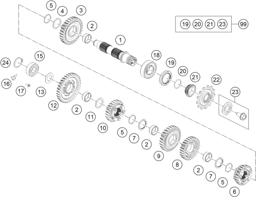 Explosionsgrafik GETRIEBE II - ABTRIEBSWELLE