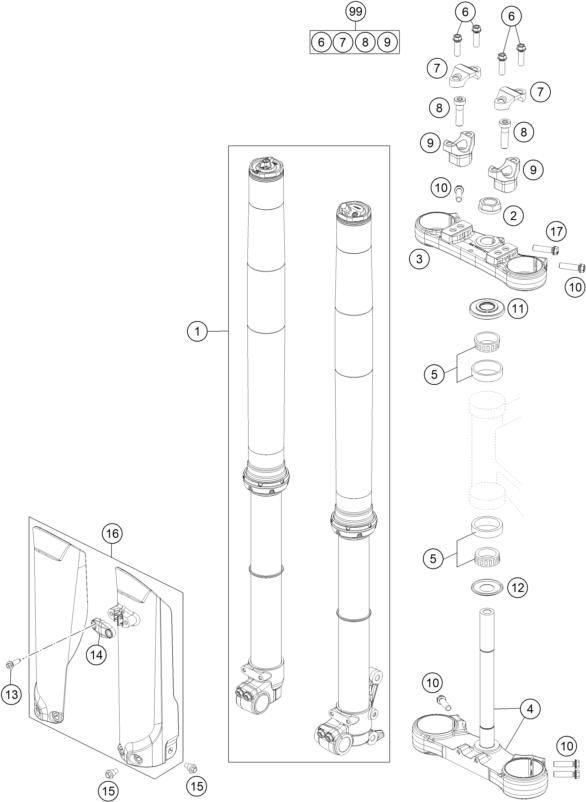 Explosionsgrafik TELEGABEL, GABELBRÜCKE