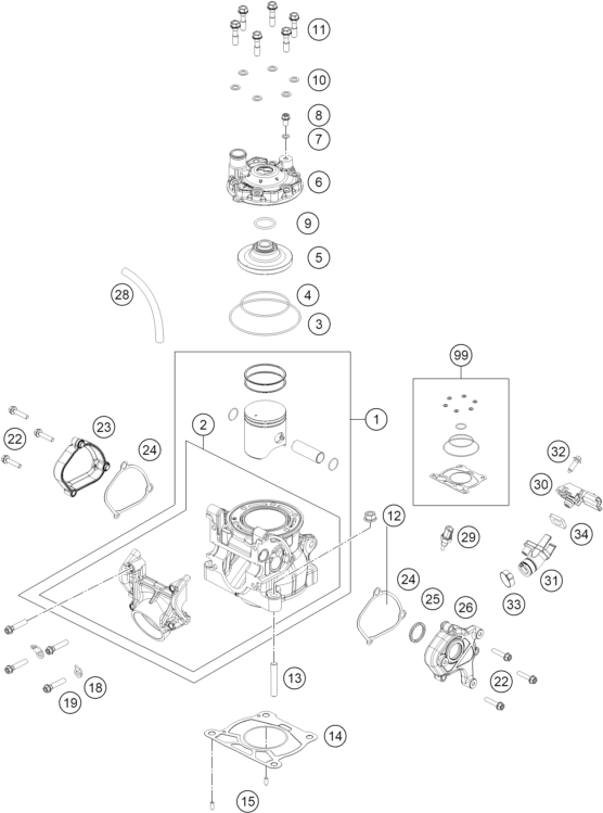 Explosionsgrafik ZYLINDER, ZYLINDERKOPF