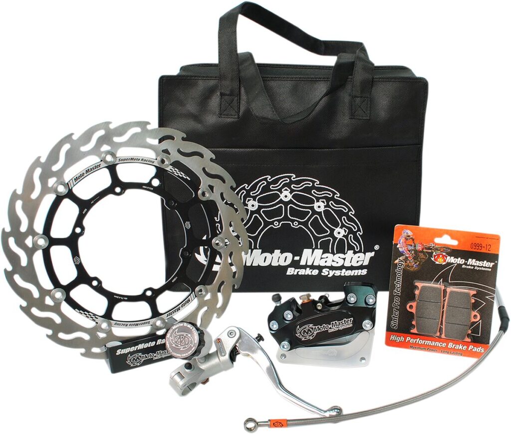 MOTO-MASTER - SUPERMOTO RACING KIT W/LIGHT SM RACE KIT: 300mm FLOATING FLAME, BRAKE PADS/LINE,4 PISTON CALIPER/BRACKET, RADIAL MASTER CYLINDER