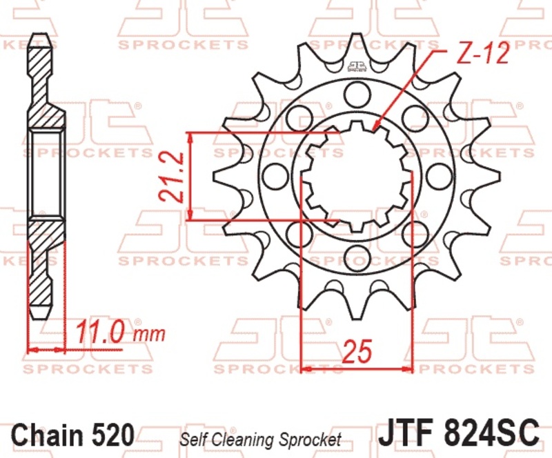 JT SPROCKETS Geriffeltes ultraleichtes selbstreinigendes Stahl-Ritzel - 520