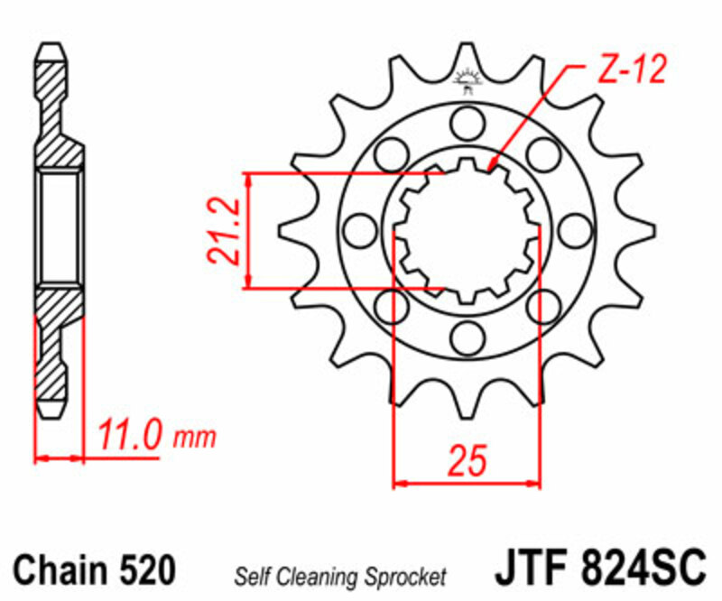 JT SPROCKETS Geriffeltes ultraleichtes selbstreinigendes Stahl-Ritzel - 520